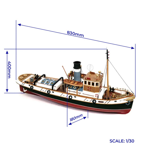 Occre Ulises Tugboat Wooden Ship Model Kit, 1:30 Scale