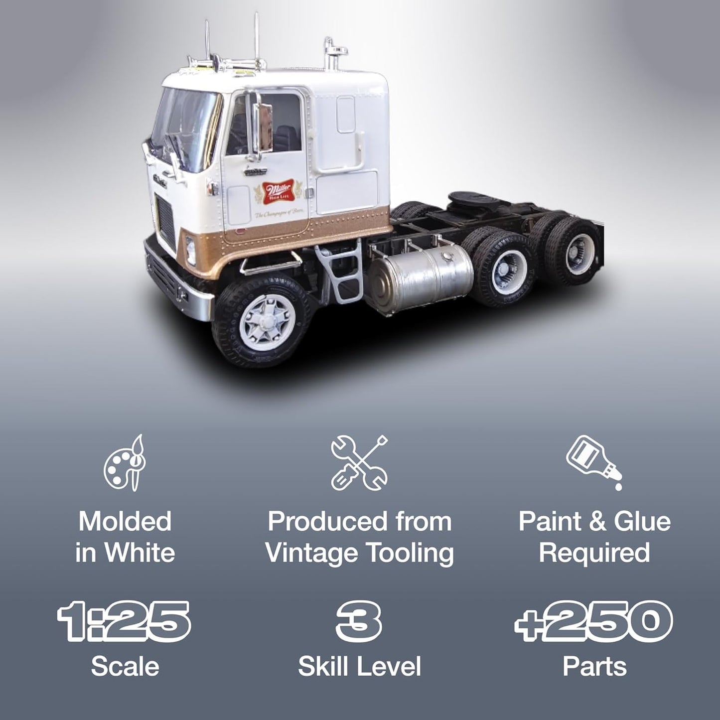 AMT GMC Astro 95 Semi Tractor "Miller Brewing" Plastic Model Kit 1:25 Scale