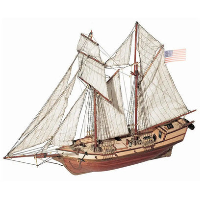 OcCre Albatros 12500 wooden schooner model kit, 1:100 scale, showing completed sailing ship with detailed wooden hull, masts, sails and rigging