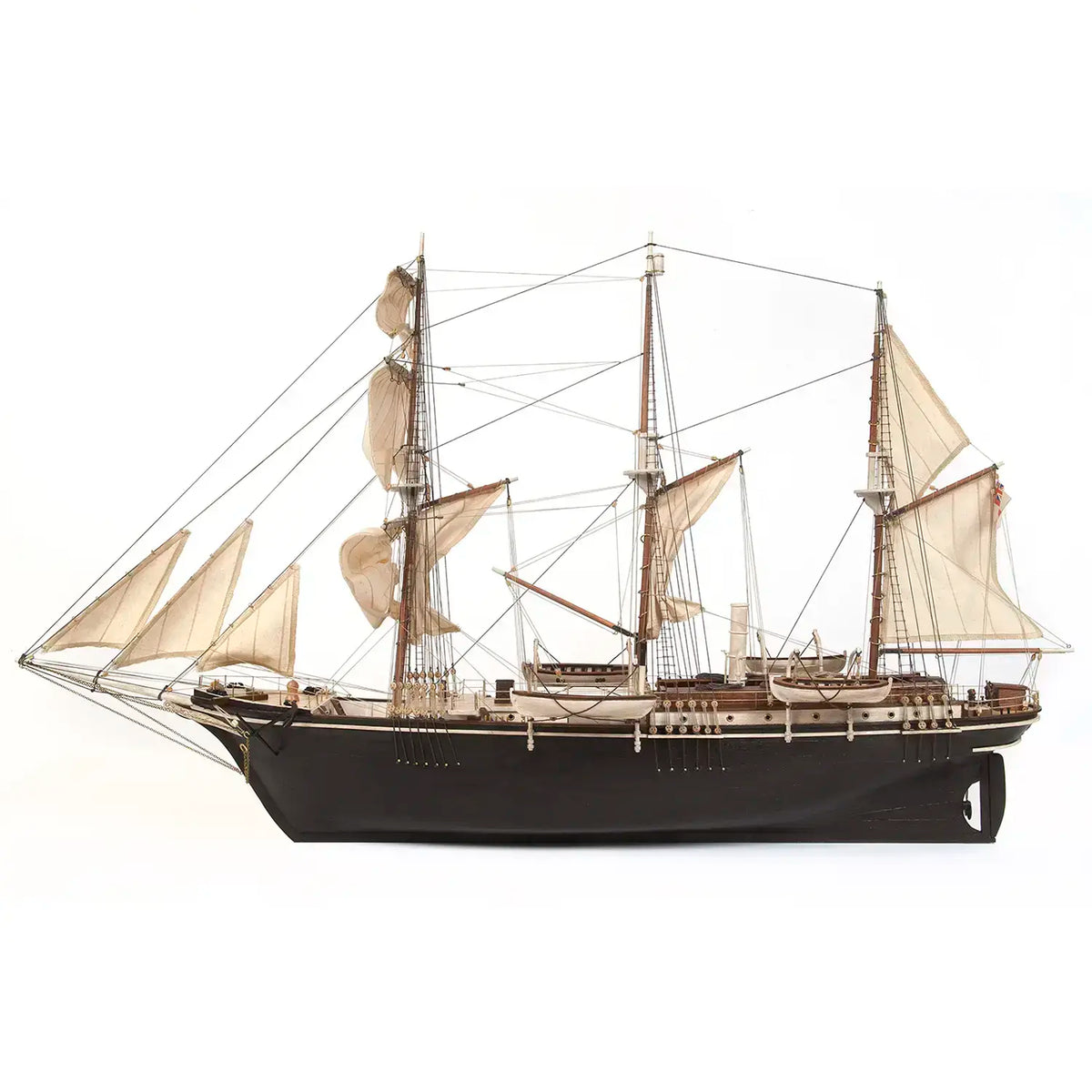 OcCre HMS Endurance 12008 wooden ship model kit, 1:70 scale, showing the completed Antarctic exploration vessel with three masts, sails, detailed hull and rigging.